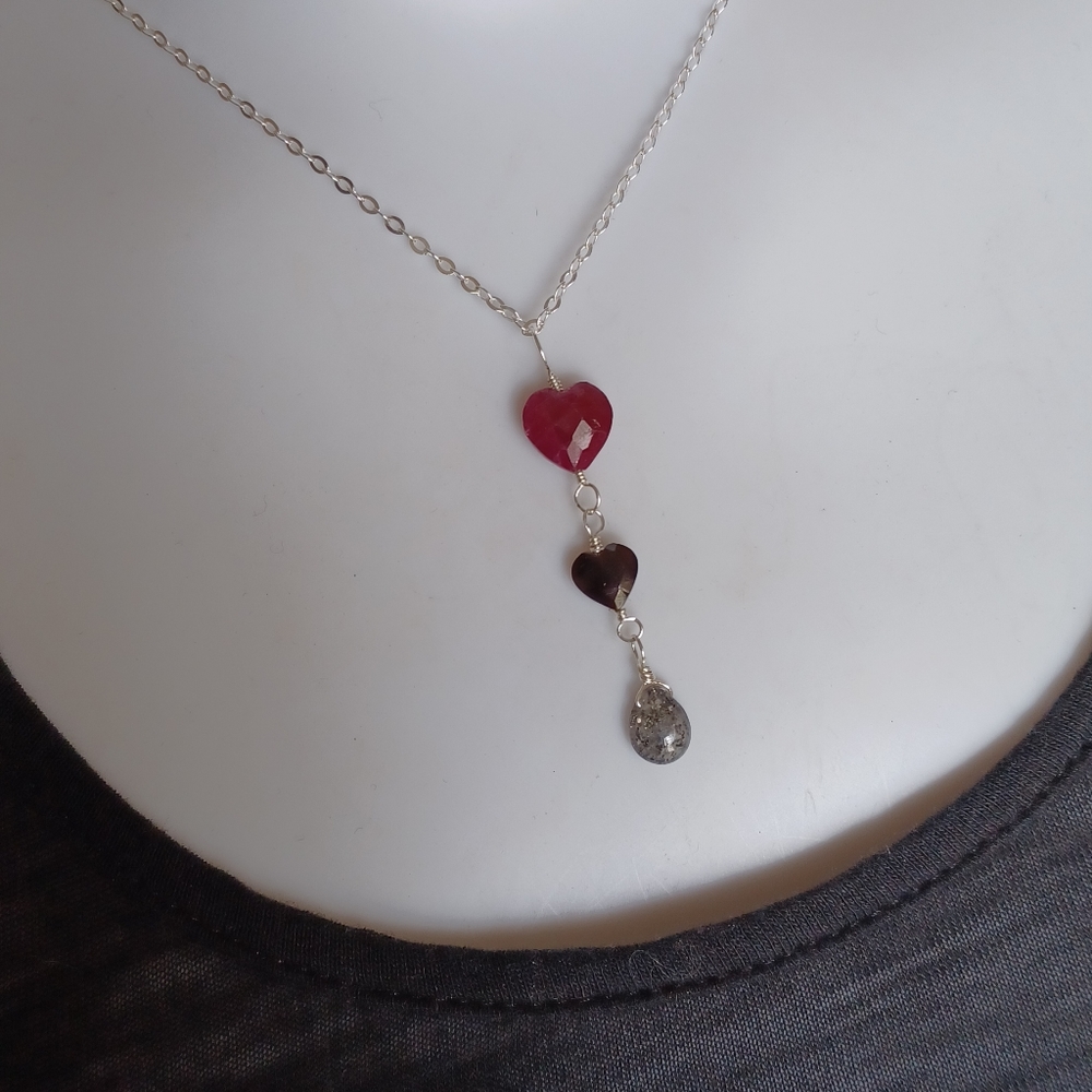 Ruby, Onyx, Black Sunstone & 925 SS Necklace